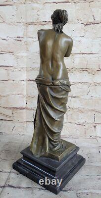 Signed Moreau Venus de Milo Female Figure Bronze Sculpture on Marble Base