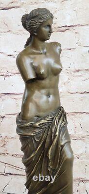 Signed Moreau Venus de Milo Female Figure Bronze Sculpture on Marble Base