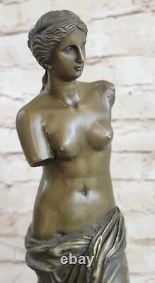 Signed Moreau Venus de Milo Female Figure Bronze Sculpture on Marble Base