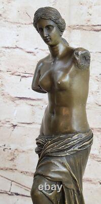 Signed Moreau Venus de Milo Female Figure Bronze Sculpture on Marble Base