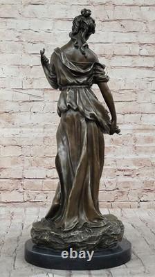 Signed Moreau Young Woman with a Long Fruit Stem Bronze Marble Sculpture