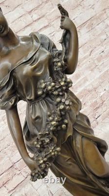Signed Moreau Young Woman with a Long Fruit Stem Bronze Marble Sculpture
