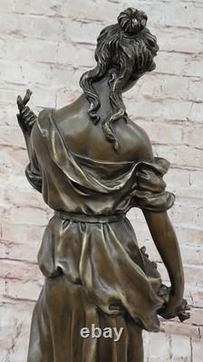 Signed Moreau Young Woman with a Long Fruit Stem Bronze Marble Sculpture