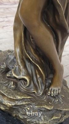 Signed Moreau Young Woman with a Long Fruit Stem Bronze Marble Sculpture