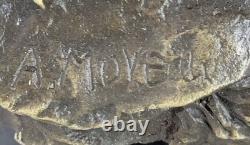 Signed Moreau Young Woman with a Long Fruit Stem Bronze Marble Sculpture