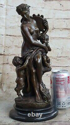 Signed Mother Baby Romantic Bronze Marble Girl Angelot Satyre Cupid Nu Statue