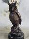 Signed Nardini Picturesque Owl Bird Bronze Sculpture Statue On Marble Base