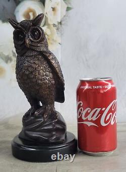 Signed Nardini Picturesque Owl Bird Bronze Sculpture Statue on Marble Base