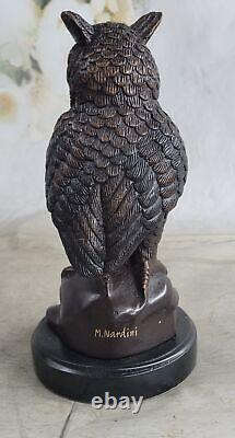 Signed Nardini Picturesque Owl Bird Bronze Sculpture Statue on Marble Base