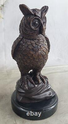 Signed Nardini Picturesque Owl Bird Bronze Sculpture Statue with Marble Base