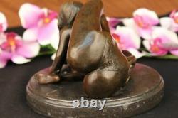Signed Nu Erotic Woman Bronze Marble Figure Statue Sculpture Art Decor
