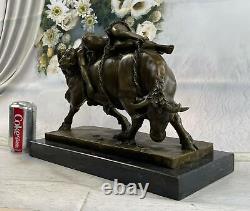 Signed Nude Woman At Rest On Wild Bull Bronze Sculpture Marble Statue Fonte