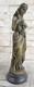Signed Open Girl Flower Bronze Art Deco Sculpture Marble Base Figurine Gift