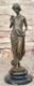 Signed Open Girl Flower Bronze Sculpture Art Deco Marble Base Figurine Decor