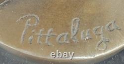 Signed Open Girl Flower Bronze Sculpture Art Deco Marble Base Figurine Decor