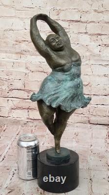 Signed Open Tribute to Botero Relaxed Woman Marble Bronze Sculpture