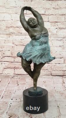 Signed Open Tribute to Botero Relaxed Woman Marble Bronze Sculpture