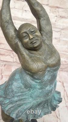 Signed Open Tribute to Botero Relaxed Woman Marble Bronze Sculpture