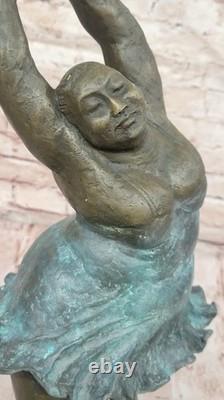 Signed Open Tribute to Botero Relaxed Woman Marble Bronze Sculpture