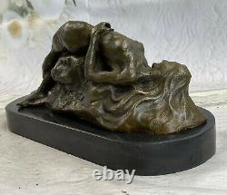 Signed Original Abstract Chair Female On Rock Bronze Sculpture Marble Base
