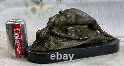 Signed Original Abstract Chair Female On Rock Bronze Sculpture Marble Statue