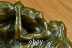 Signed Original Abstract Chair Female On Rock Bronze Sculpture Marble Statue