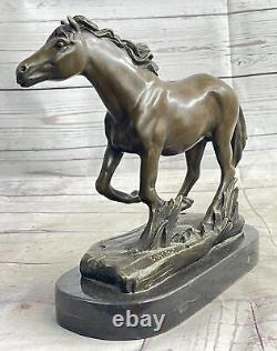 Signed Original Arabic Bronze Horse Sculpture Modern Marble Figurine