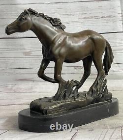 Signed Original Arabic Horse Bronze Sculpture Modern Art Marble Figurine