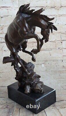 Signed Original Art Deco Breeding Horse Bronze Sculpture Marble Base Statue Deco