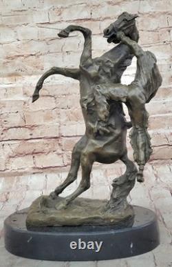 Signed Original Art Deco Horse Breeding Bronze Sculpture Marble Base Statue