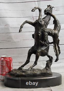 Signed Original Art Deco Horse Breeding Bronze Sculpture Marble Base Statue