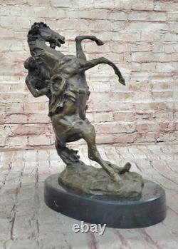 Signed Original Art Deco Horse Breeding Bronze Sculpture Marble Base Statue