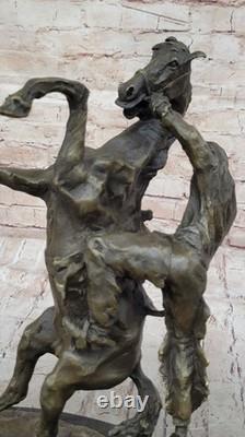 Signed Original Art Deco Horse Breeding Bronze Sculpture Marble Base Statue