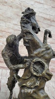 Signed Original Art Deco Horse Breeding Bronze Sculpture Marble Base Statue