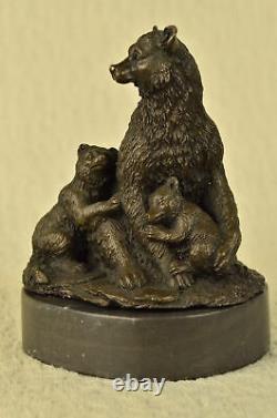 Signed Original Black Bear Mother West Art Bronze Marble Statue Sculpture Art