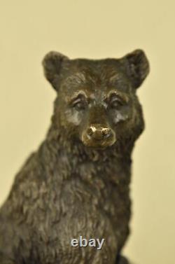 Signed Original Black Bear Mother West Art Bronze Marble Statue Sculpture Art