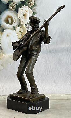 Signed Original Black Guitar Player Singer Bronze Sculpture Marble Figurine
