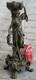 Signed Original Bronze And Marble Goddess Sculpture With Floral Candleholder For Sale