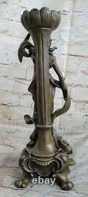 Signed Original Bronze and Marble Goddess Sculpture with Floral Candleholder for Sale