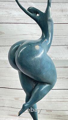 'Signed Original Curvy Woman Bronze Statue with 21' Grand Marble Base Figure'