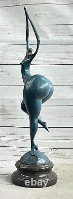 'Signed Original Curvy Woman Bronze Statue with 21' Grand Marble Base Figure'