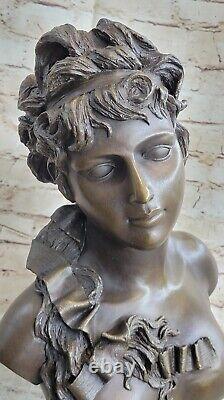 Signed Original Female Bust Sculpture Statue With Marble Chair Grand Detail