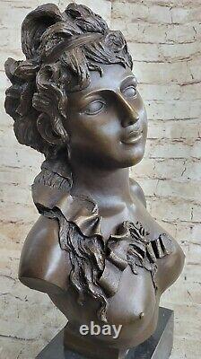 Signed Original Female Bust Sculpture Statue With Marble Chair Grand Detail