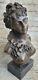 Signed Original Female Bust Sculpture Statue With Marble Flesh Great Detail Nr