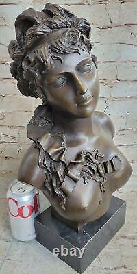 Signed Original Female Bust Sculpture Statue with Marble Flesh Great Detail Nr