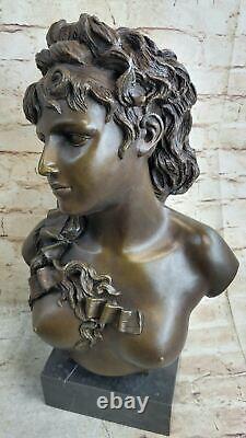 Signed Original Female Bust Sculpture Statue with Marble Flesh Great Detail Nr