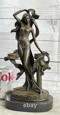 Signed Original Floral Goddess Candle Holder Bronze Marble Sculpture Statue Deal