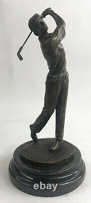 Signed Original Golf Golf Trophy Sport Bronze Sculpture Marble Base Deal