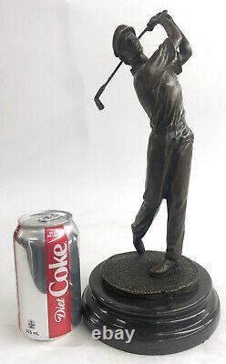 Signed Original Golf Golf Trophy Sport Bronze Sculpture Marble Base Deal