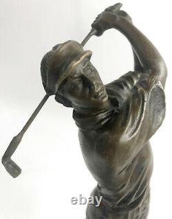 Signed Original Golf Golf Trophy Sport Bronze Sculpture Marble Base Deal